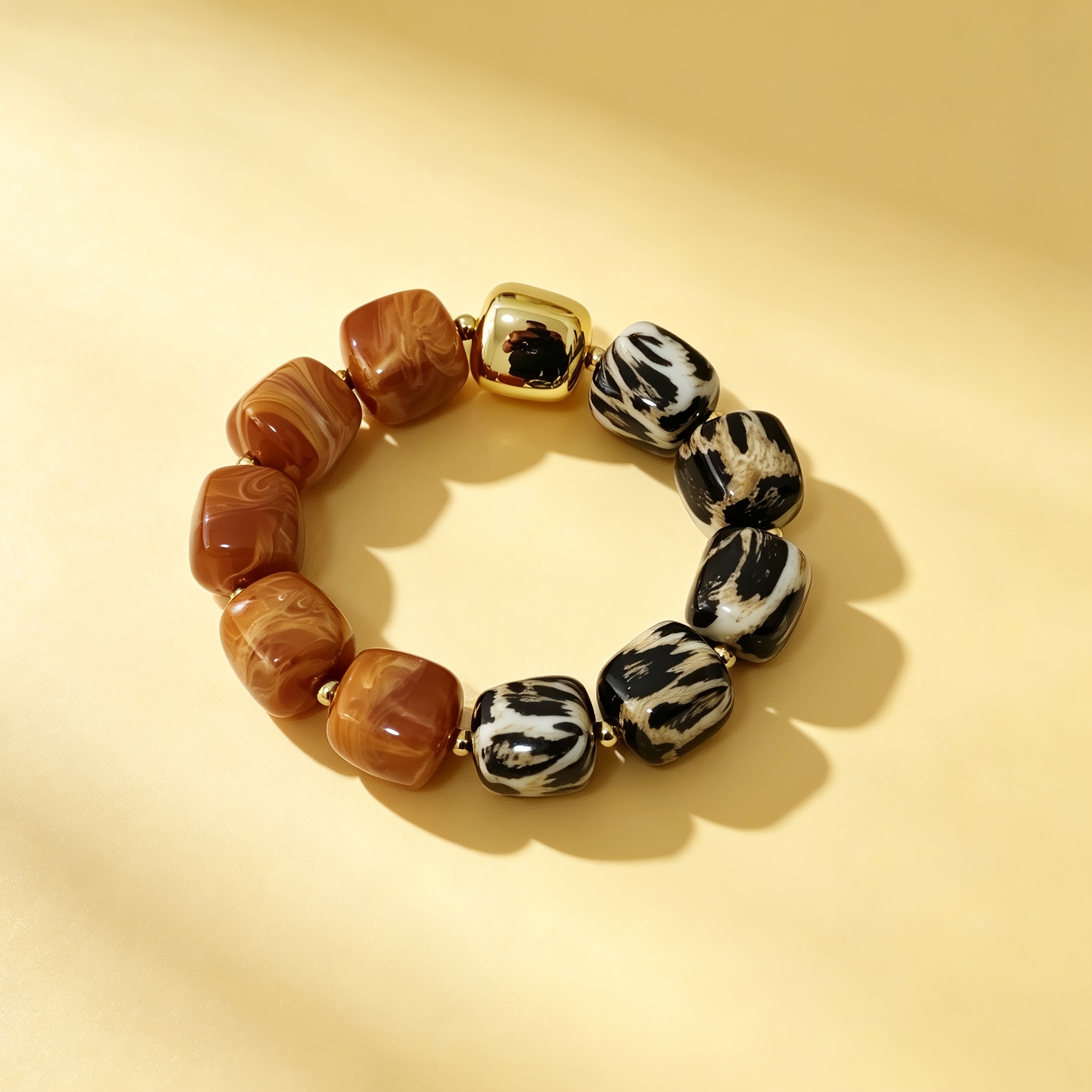 Leopard Print Dopamine Color Block Beaded Stretch Bracelet